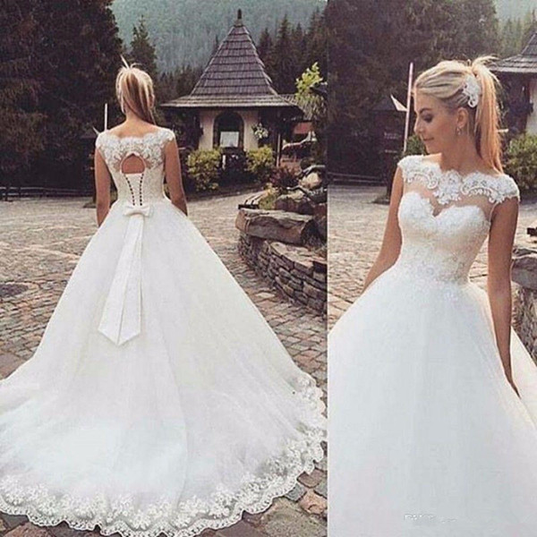 Elegant Tulle Ball Gown Wedding Dresses Sheer Lace Bridal Gowns Robe De Mariee