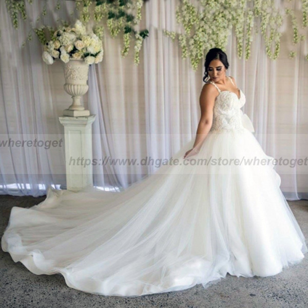 Gorgeous 2022Arabic ball gown wedding dresses chapel long train ruffles tulle tiered skirt spaghetti straps bridal gowns