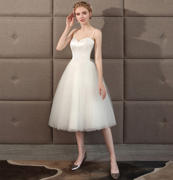 Spaghetti straps Tulle Short Ball Gown Wedding Dresses Beach 2018 Knee Length Wedding Dress Summer White Ivory