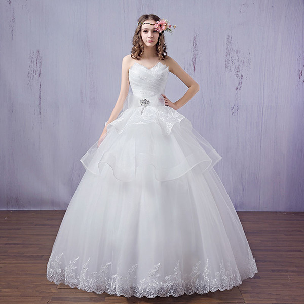 Organza with Ruffles Ball Gown Wedding Dresses Lace Appliques Wedding Dress Floor Length Bridal Gown