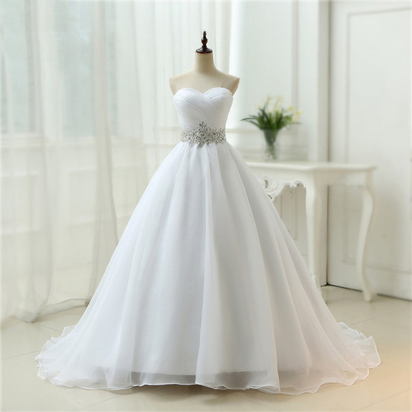 Beaded Sweetheart Ball Gown Wedding Dresses with sweep train White Ivory Wedding Gowns 100% Real Photo