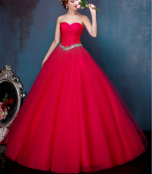 Sweetheart Tulle Ball Gown Wedding Dresses Red White Ivory Bridal Gowns Lace Up Bridal Dresses