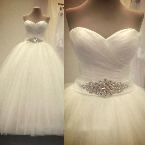 Sweetheart Ball Gown Wedding Dress With Crystal White Ivory Bridal Gowns Lace Up Romantic Fast 