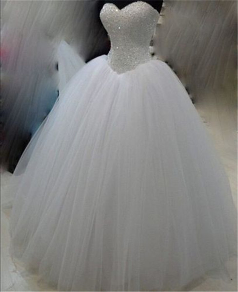 Beading Tulle Skirt Wedding Dresses with Sweetheart Neckline Lace Up Wedding Gowns Vestidos De Boda White Ivory