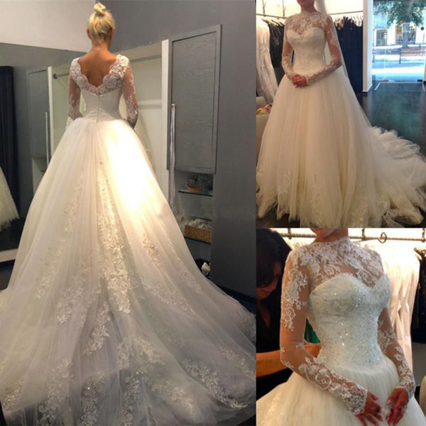 Vestidos De Noiva Boho Wedding Dresses with Lace Appliques Long Sleeves Ball Gown Bride Dress