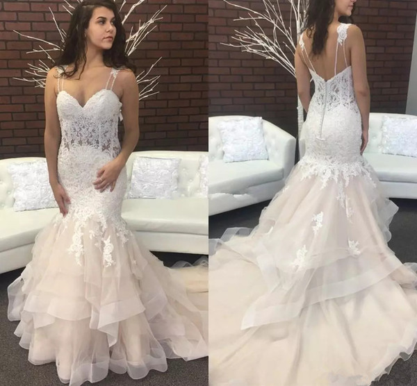 Mermaid Wedding Dresses Spaghetti Backless Sweep Train Appliques Garden Country Wedding Gowns Vestido De Novia