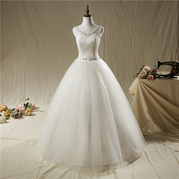 Simple Tulle Ball Gown Wedding Dresses Lace Up Bridal Gowns White Ivory Wedding Gowns Floor Length