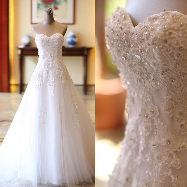 Tulle with Appliques Ball Gown Wedding Dresses Lace Up Beaded Wedding Gowns Custom Made Bridal Gowns