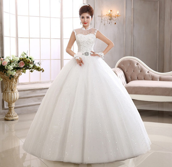 High Neck Ball Gown Wedding Dress With Lace Appliques Vintage Wedding Dresses Lace Up Bridal Gowns