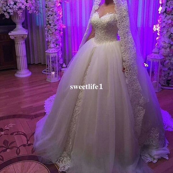 Real Image Sweetheart Wedding Dresses Lace Appliques Ball Gown Floor Length Lace Up Church Bridal Gown Custom Made