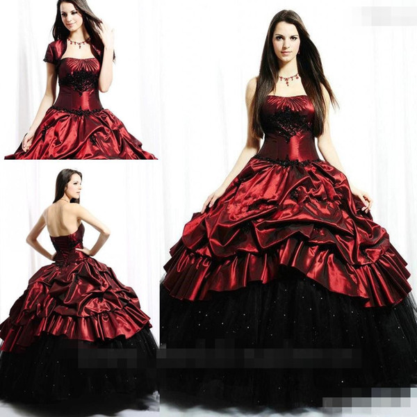 Vintage Gothic Ball Gown Wedding Dresses With Jacket Long Tulle Halloween Bridal Gown Custom Made