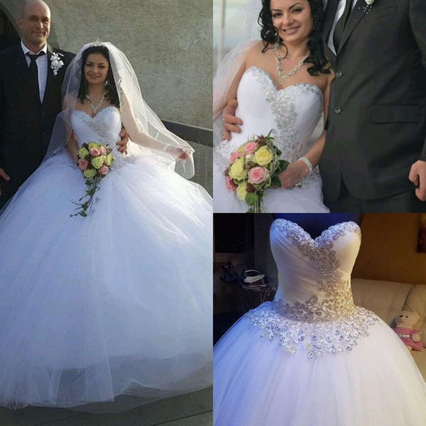 Vintage Sweetheart Neck Wedding Dresses Shining Beaded Crystal Ball Gown Puffy Tulle Church Bridal Gown Custom Made Hot Sale