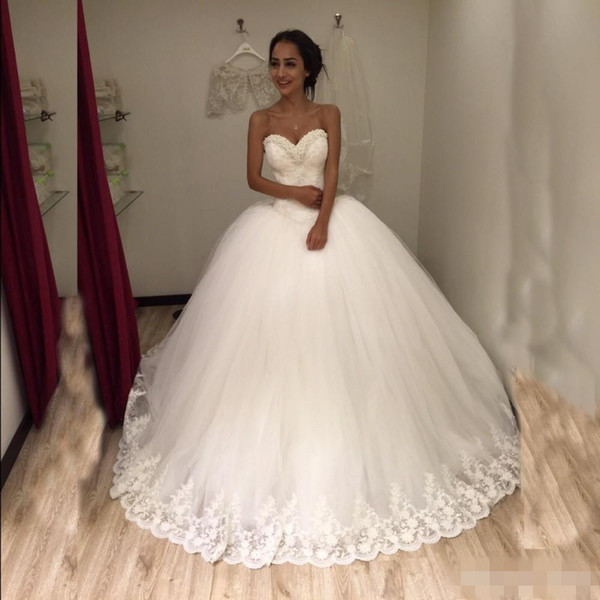 Princess Pearls Lace up Wedding Dresses Sweetheart Turkey Ball Gown Sexy Bridal Gowns Vestidos De Noiva