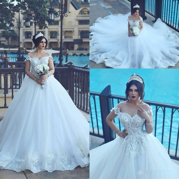 New Arabic Vestios De Novia Off Shoulders Sweetheart Ball Gown Wedding Dresses Backless Lace Appliques Beaded Elegant Bridal Gowns