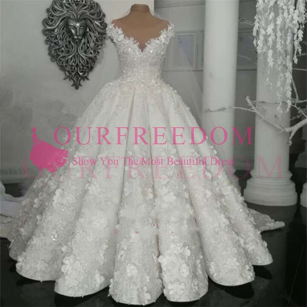 2022Luxury Sleeveless Crystal Wedding Dresses Sheer Tulle Flowers Bridal Gowns with Beading Church Bridal Gown Custom Made