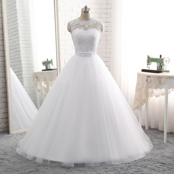 Plus Size Wedding Dresses Ball Gown Real Pictures Pleats Tulle Lace Top Open Back with lace-up Floor Length Wedding Dresses 