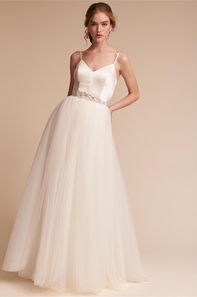 Ball Gown Vestido de novia Pleats Tulle Skirt Elastic Satin Top Sparkling Shining Sash Floor Length Bridal Gowns Wedding Dresses