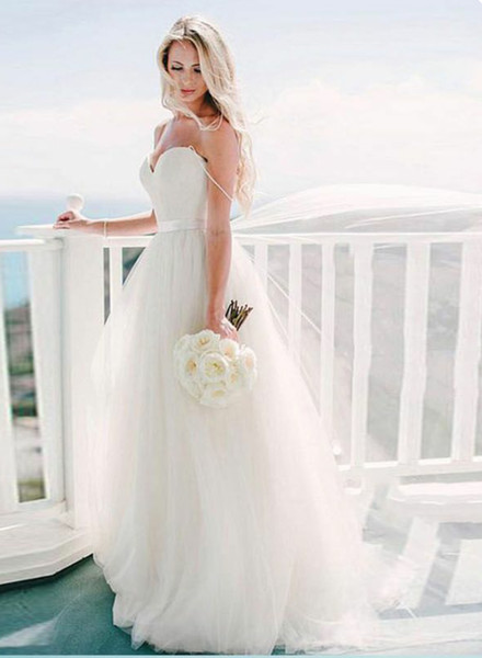 Stunning Ball Gown Wedding Dresses Pleats Tulle Ivory Spaghetti Zipper back Sweep Train Bridal Gowns PLus Size Wedding Dress