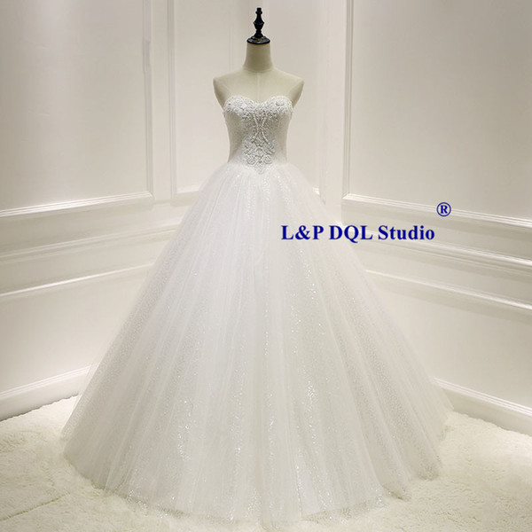 Romantic Ball Gown Wedding Dresses pleats Tulle with Lace Bridal Gowns Plus Size Custom Made Major Beading Seuqins Wedding Dresses