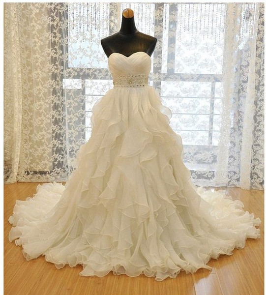 Fancy Court Train Wedding Dresses Ivory Layers Tulle Sweetheart Lace-up back Wedding Dresses Bridal Gowns Elegant