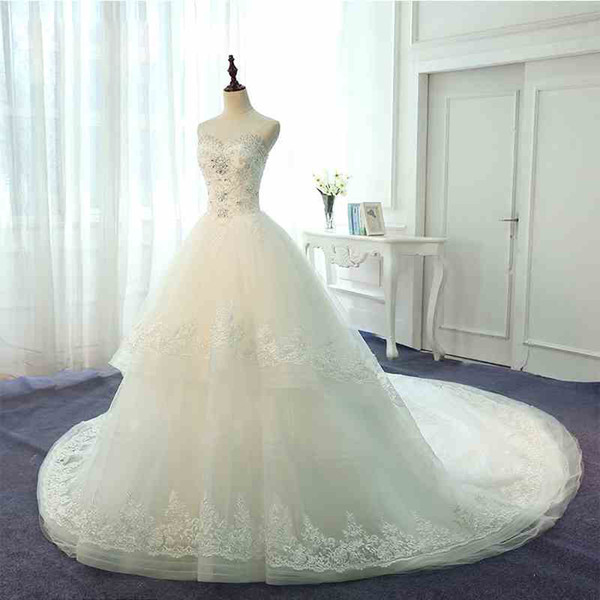 Stunning Lace Ball Gown Wedding Dress 2017 Tulle Organza with Lace Applique Bling Bling Rhinestones Beads Plus Size Wedding Dresses