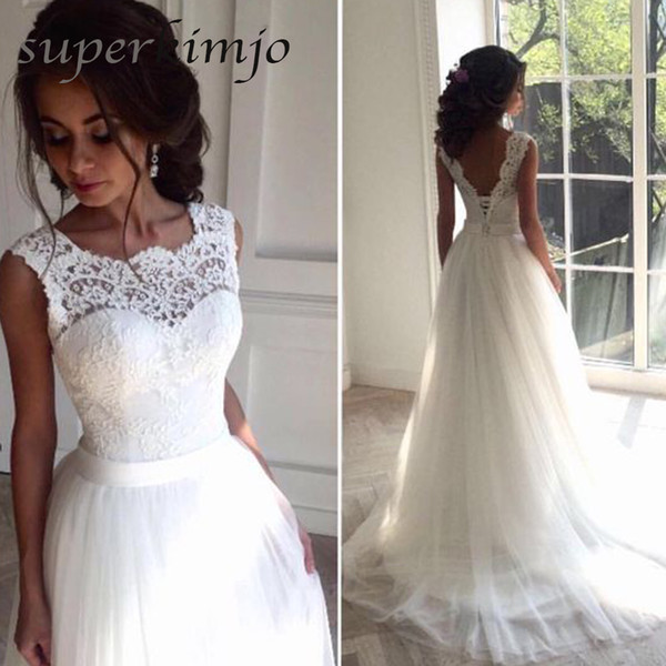 Ball Gown Wedding Dresses Cheap Crew Neckline Lace Appliques Belt Elegant Tulle Bridal Dresses Novias