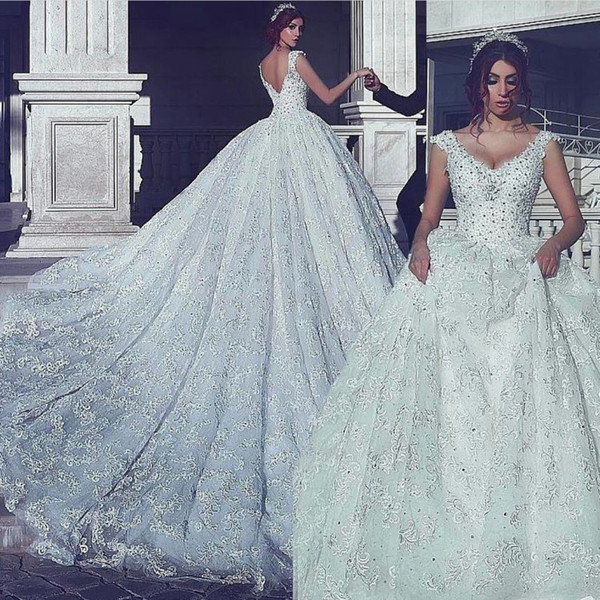 Luxury Wedding Dress Ball Gown 2019 Cap Sleeve Lace Applique Crystal Elegant Wedding Gown Vestido De Novia