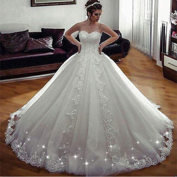 Lace Applique Wedding Dress Bridal Gown Elegant Arabic Tulle Bridal Ball Gown Robe De Mariee