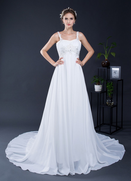 In Stock Sweetheart Chiffon Bridal Wedding Dress Spaghetti Straps Beach Maternity Plus Size Bridal Wedding Gowns