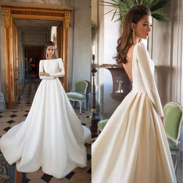 Designer Milla Nova Wedding Dresses A Line Backless Sweep Train Long Sleeve Wedding Gowns Bateau Neck Winter Bridal Dress Plus Size