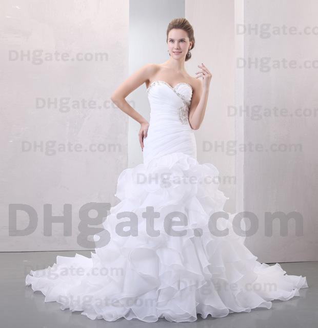 New Arrival !! 2015 Beaded White Long Train Beauty Many Layered Organza Wedding Dress Bridal Gown WD027