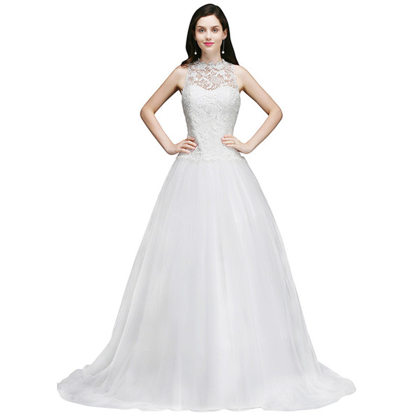 New Arrival Summer Wedding Dresses A Line Halter Neck Appliques Long Bridal Gowns For Beach Garden Weddings CPS750