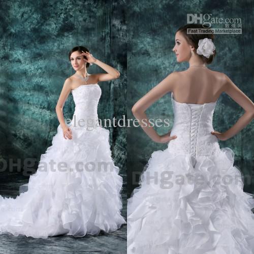 2015 A-line Beauty Organza Lace Up High Quality Bridal Gown Wedding Dresses With Lace Up Back WD049