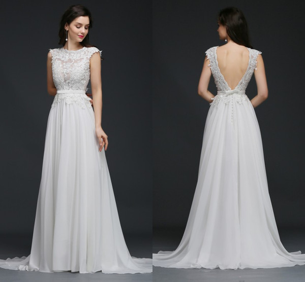 Cheap Flow Chiffon Country Wedding Dresses Lace Top A Line Garden Wedding Gowns Sexy Backless Beach Wedding Party Dresses Robe CPS747