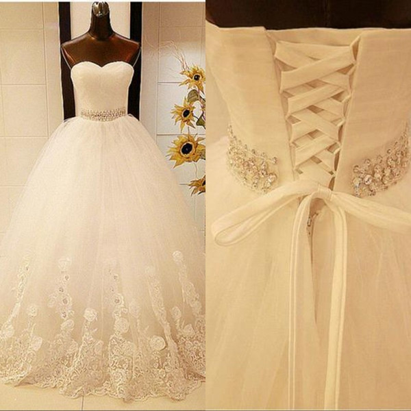 Designer Elegant Ball Gown Wedding Dresses Sweetheart Sleevelesss Sweep Train Lace-up Sweet Bridal Wedding Gowns