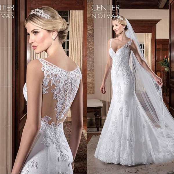 Vestidos de novia Mermaid Wedding Dresses Lace Appliques V Neck Wedding Gowns Vintage Church Bridal Dresses BA9489