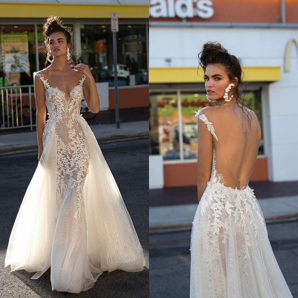 Sexy Berta Backless Wedding Dresses Straps A Line Full Lace See Through Sheer Bridal Gowns abiti da sposa robe de mariee