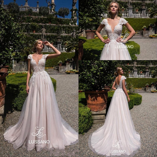 Modest Designer A Line Wedding Dresses Newest V-neck Lace Short Cap Sleeves Bridal Gowns Custom Made vestidos de novia BC0193