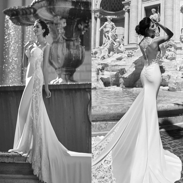 Lace Wedding Dresses Sexy Illusion Back with BrushTrain Ivory Tulle Mermaid Beach Summer Bridal Gowns Custom