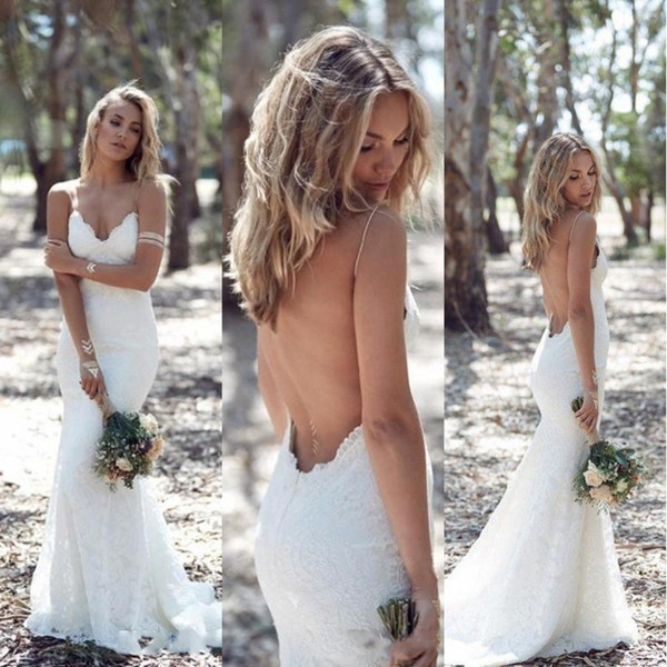 Designer Katie May Spring Summer Bohemian Wedding Dresses Sexy Mermaid Spaghetti Straps Floor Length Backless Lace Bridal Gowns BA1596