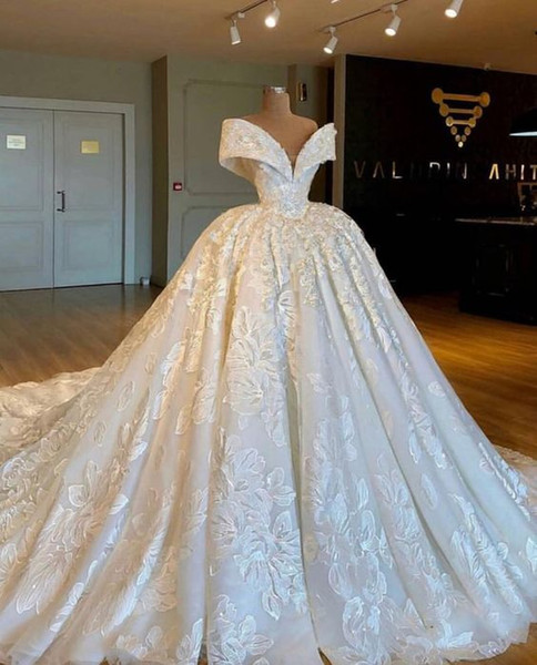 2019 New Real Pictures Luxury A Line Wedding Dresses Off Shoulder Lace Applique Court Train Wedding Dress Bridal Gowns Plus Size vestidos