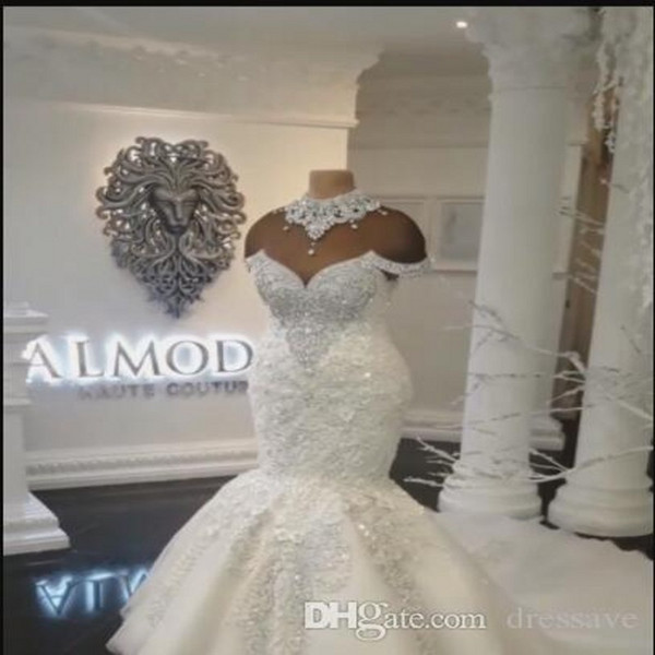 New Designer Luxury Dubai Arabic Mermaid Wedding Dresses Plus Size Beading Crystals Court Train Wedding Dress Bridal Gowns Custom