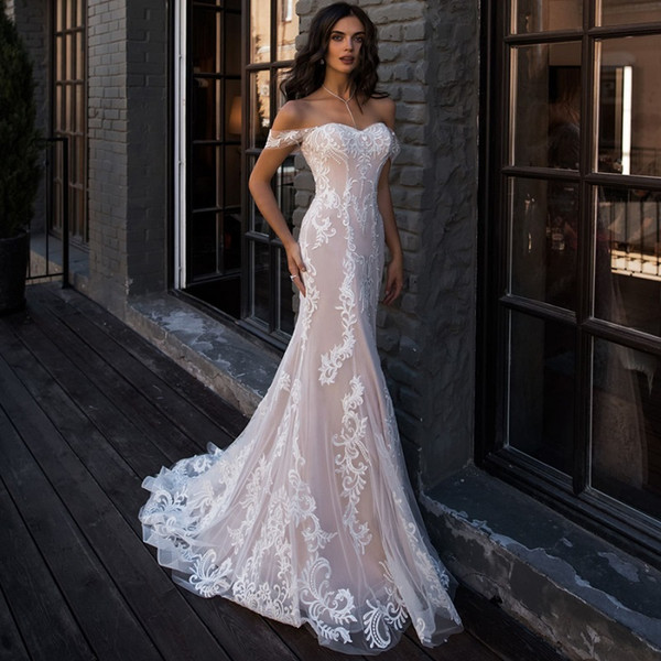 Sexy Mermaid Wedding Dress Off the Shoulder Sleeveless Applique Lace Wedding Gowns Robe De Mariage for Bride