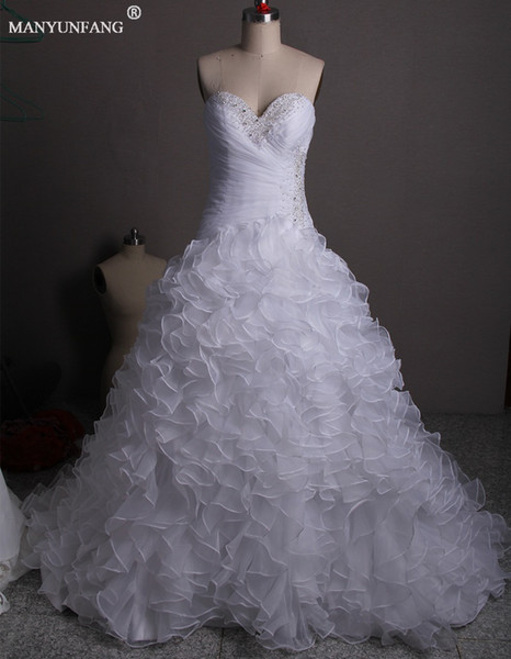 Bridal Gowns African Dubai Pleat Beads Ruffles Skirt Tulle Chapel Train Puffy Sexy Vintage Wedding Dresses