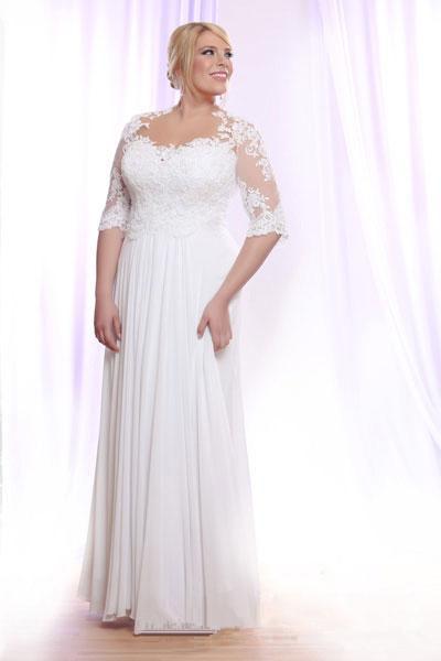 Plus Size Beach Wedding Dresses Hot Selling New Custom Floor Length Half Sleeve Chiffon Lace Modest Bridal Gowns Vestidos de Novia W601