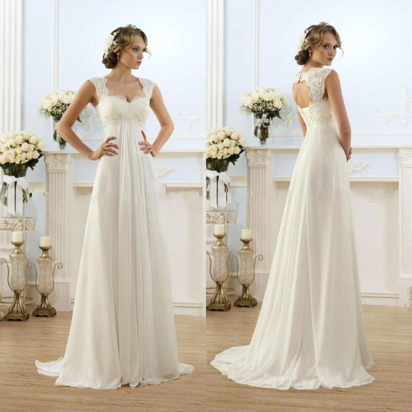 2018 New Sexy Beach Empire Plus Size Maternity Wedding Dresses Cap Sleeve Keyhole Lace Up Backless Chiffon Summer Pregnant Bridal Gowns