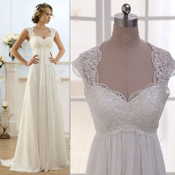 Vintage Modest Wedding Gowns Capped Sleeves Empire Waist Plus Size Pregant Maternity Dresses Beach Chiffon Country Style Bridal Gowns Real