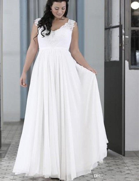 Elegant Plus Size Beach Wedding Dresses V-Neck Sleeveless Chiffon Lace Floor Length Bridal Gowns Custom