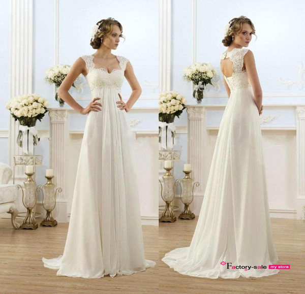 New Sexy Beach Empire Maternity Wedding Dresses Cap Sleeve Keyhole Lace Up Backless Chiffon Summer Pregnant Bridal Gowns