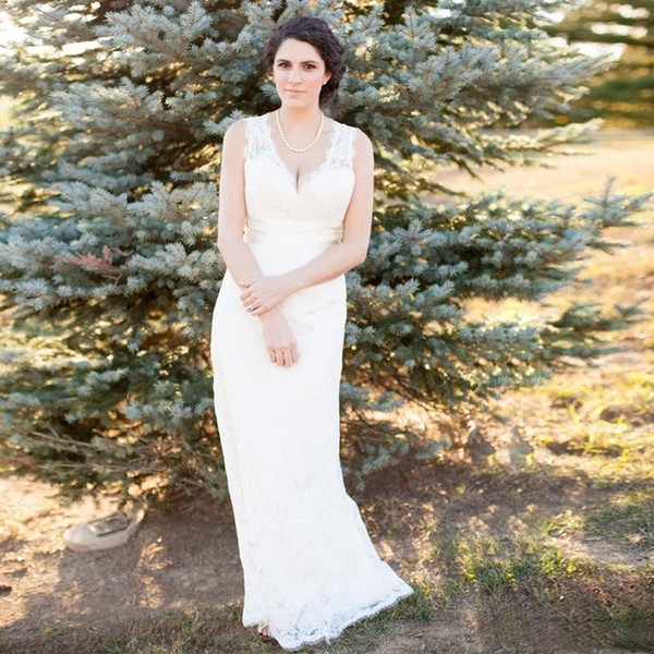 2017 Country Empire Wedding Dresses V-Neck Sleeveless Backless Ribbon Sash Bow luce Applique Floor Length Bridal Gowns Custom Size
